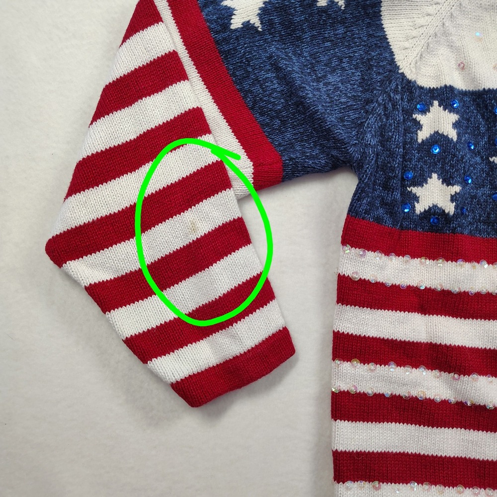 Vtg Tiara International American Flag Sequin Zip Up Cardigan Sweater‎ XL - Picture 11 of 13